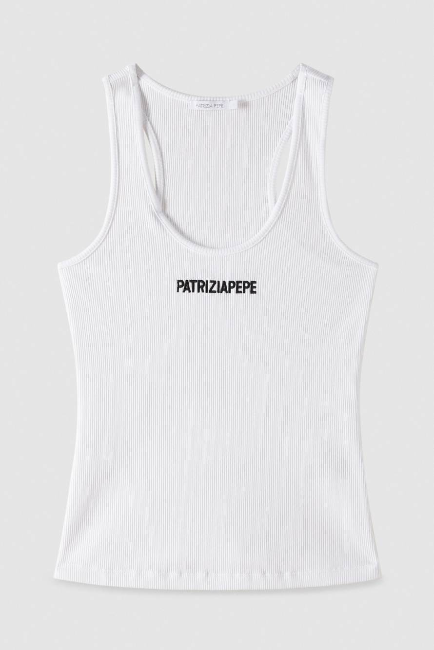 Ribbed cotton tank top, White, Patrizia Pepe