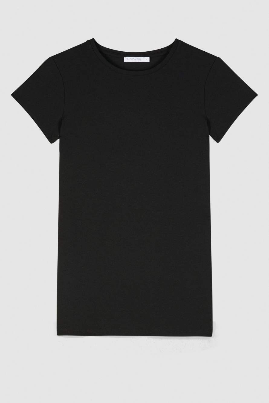 Stretch jersey crewneck T-shirt, Black, Patrizia Pepe