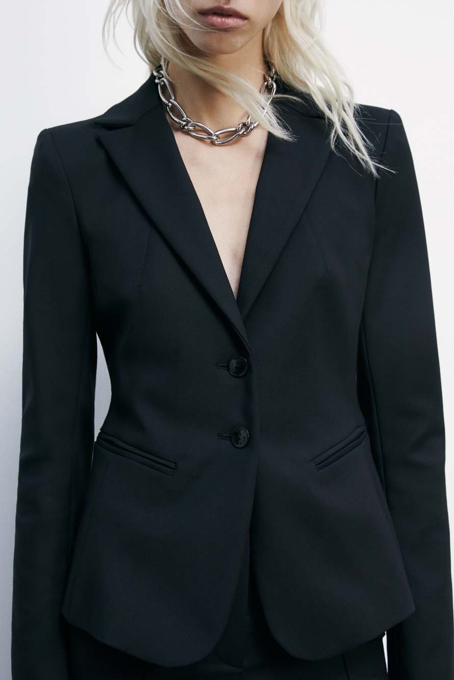 Узкий пиджак на 2 пуговицах, Черный, Patrizia Pepe