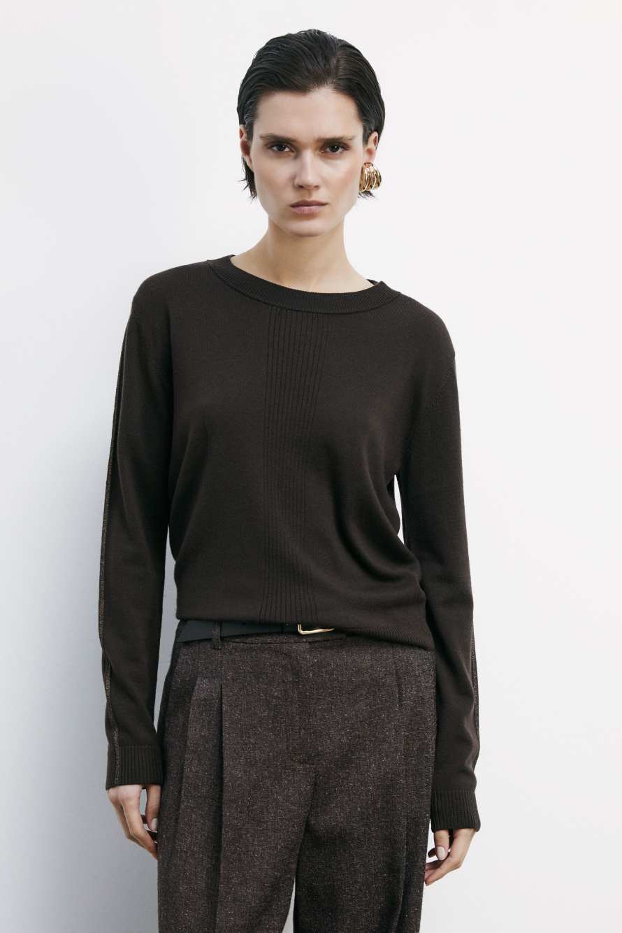 Strickpullover &bdquo;ESSENTIAL&rdquo; aus Wolle mit Lurex-Details, Braun, Patrizia Pepe