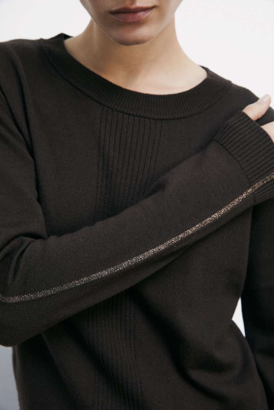 Strickpullover &bdquo;ESSENTIAL&rdquo; aus Wolle mit Lurex-Details, Braun, Patrizia Pepe