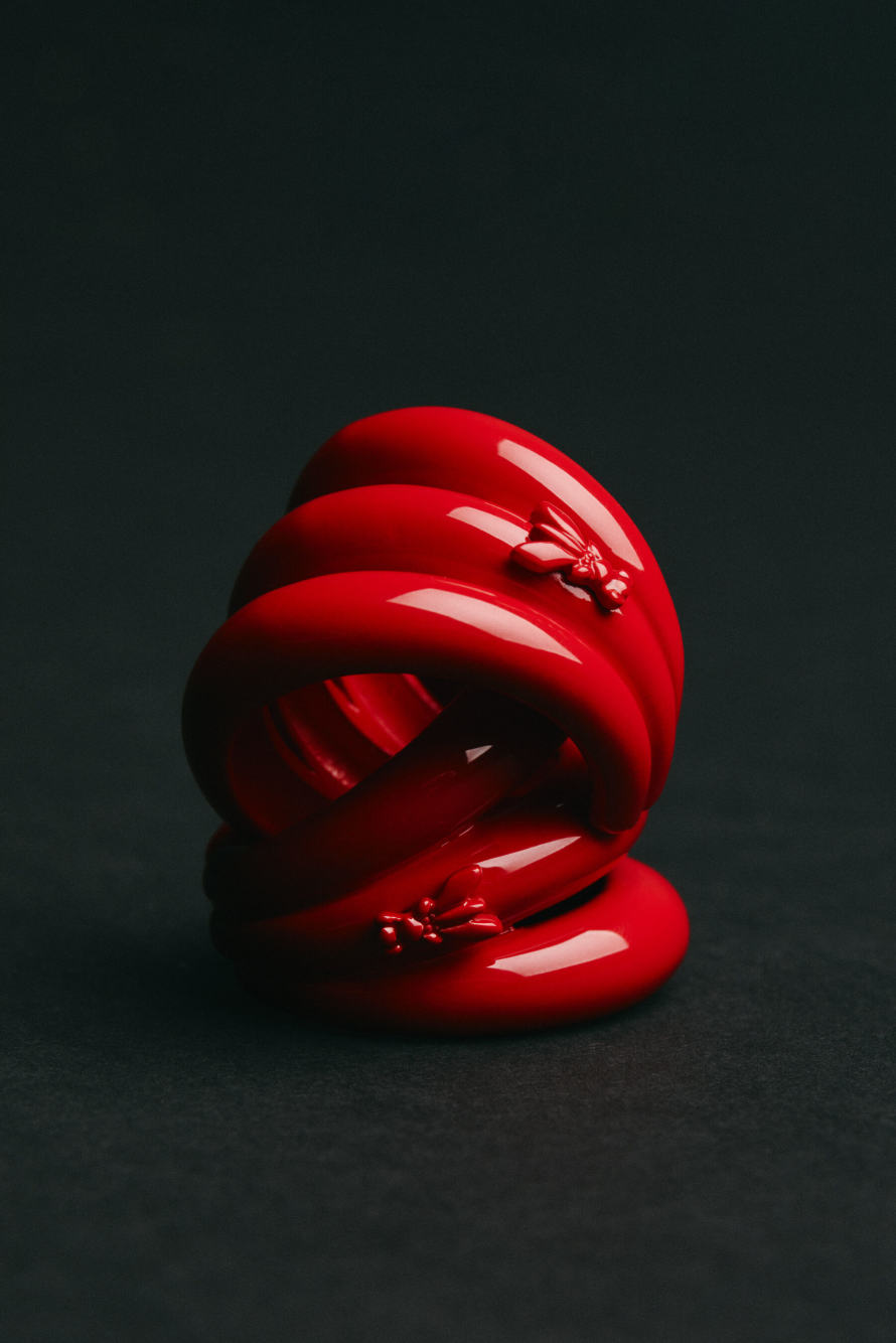 Coloured Metal Circle Earcuffs, Red, Patrizia Pepe