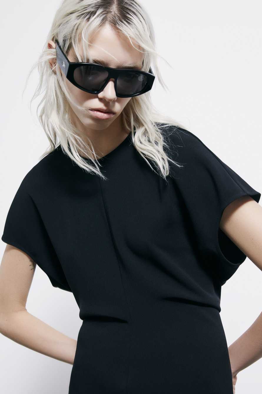 Fluid midi dress in twill, Black, Patrizia Pepe