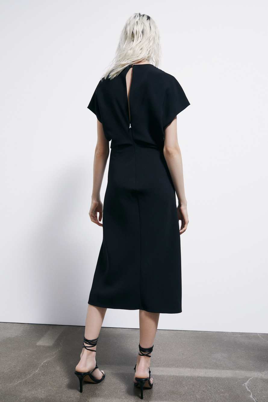 Fluid midi dress in twill, Black, Patrizia Pepe