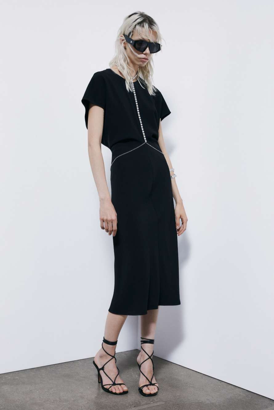 Fluid midi dress in twill, Black, Patrizia Pepe