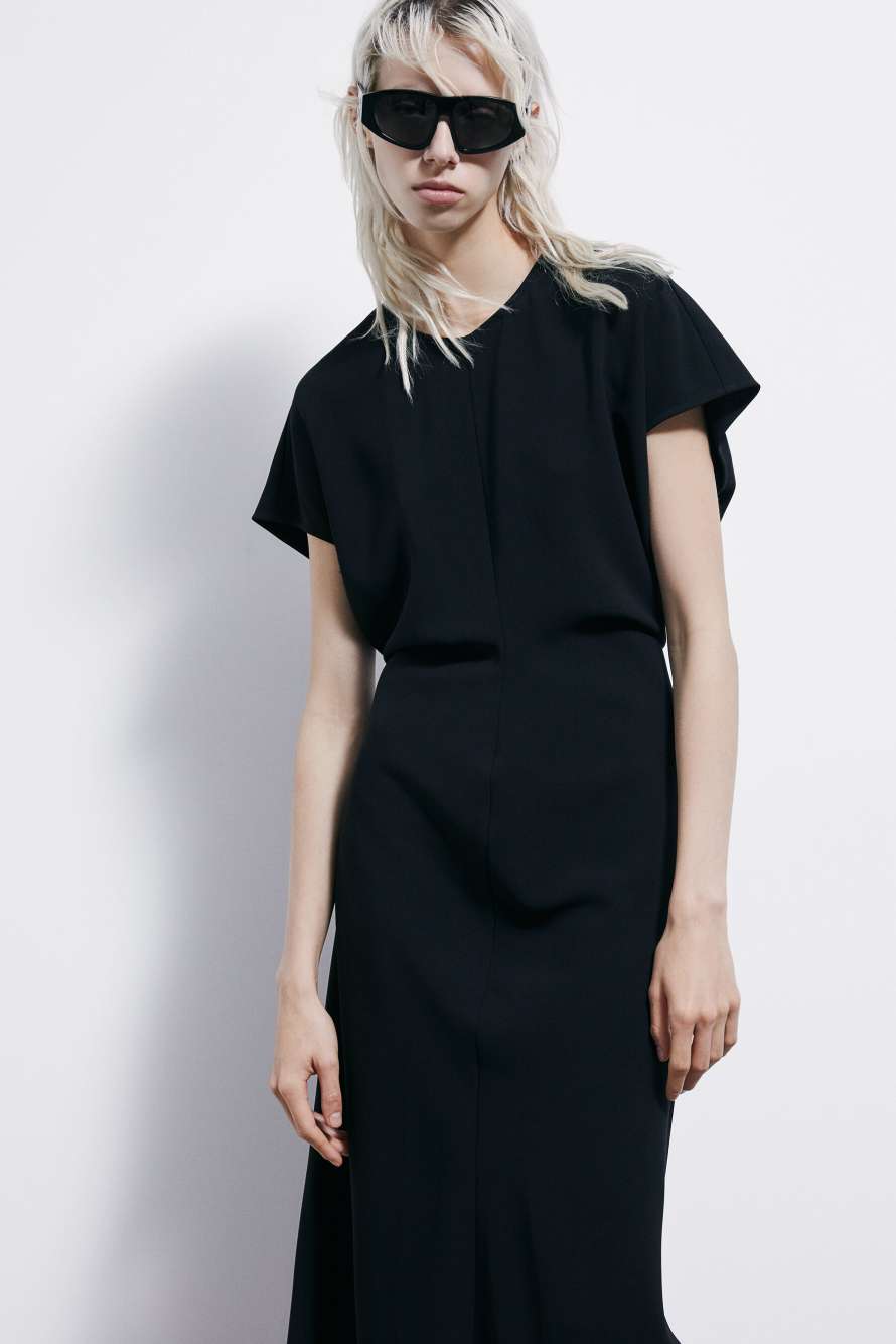 Fluid midi dress in twill, Black, Patrizia Pepe