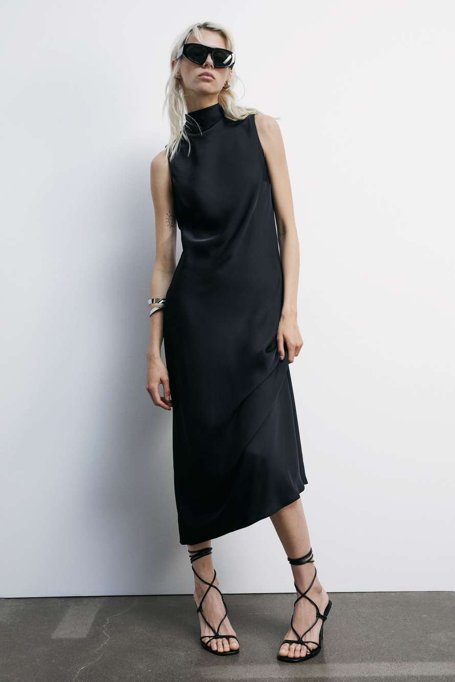 Flowing satin midi dress, Black, Patrizia Pepe