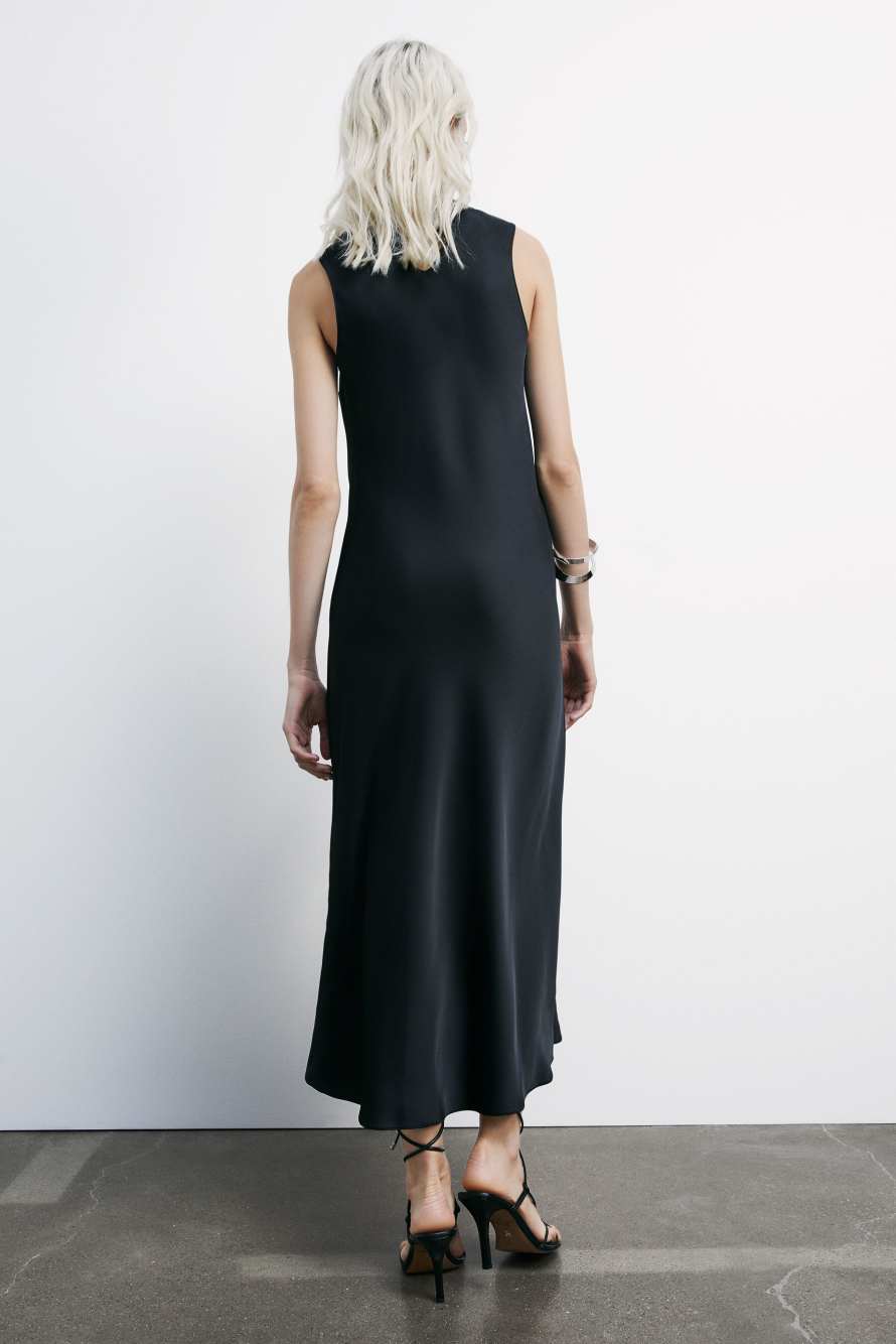 Flowing satin midi dress, Black, Patrizia Pepe