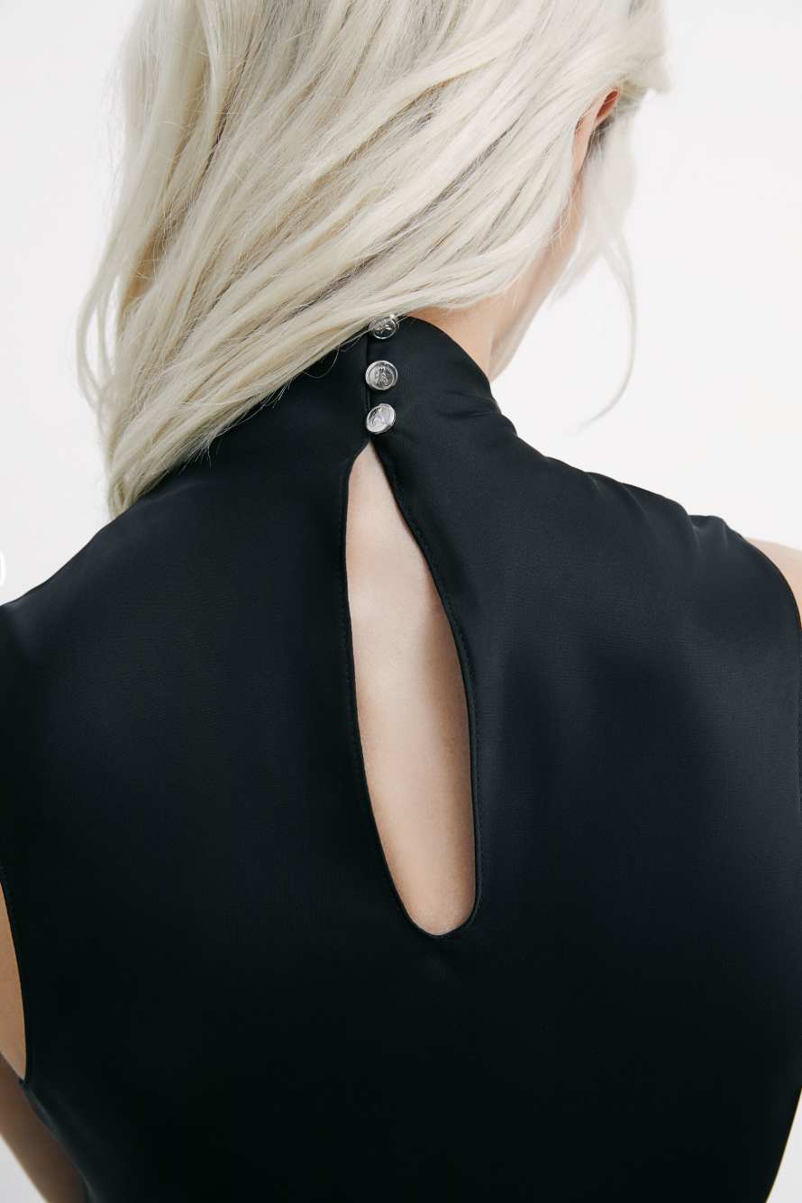 Flowing satin midi dress, Black, Patrizia Pepe