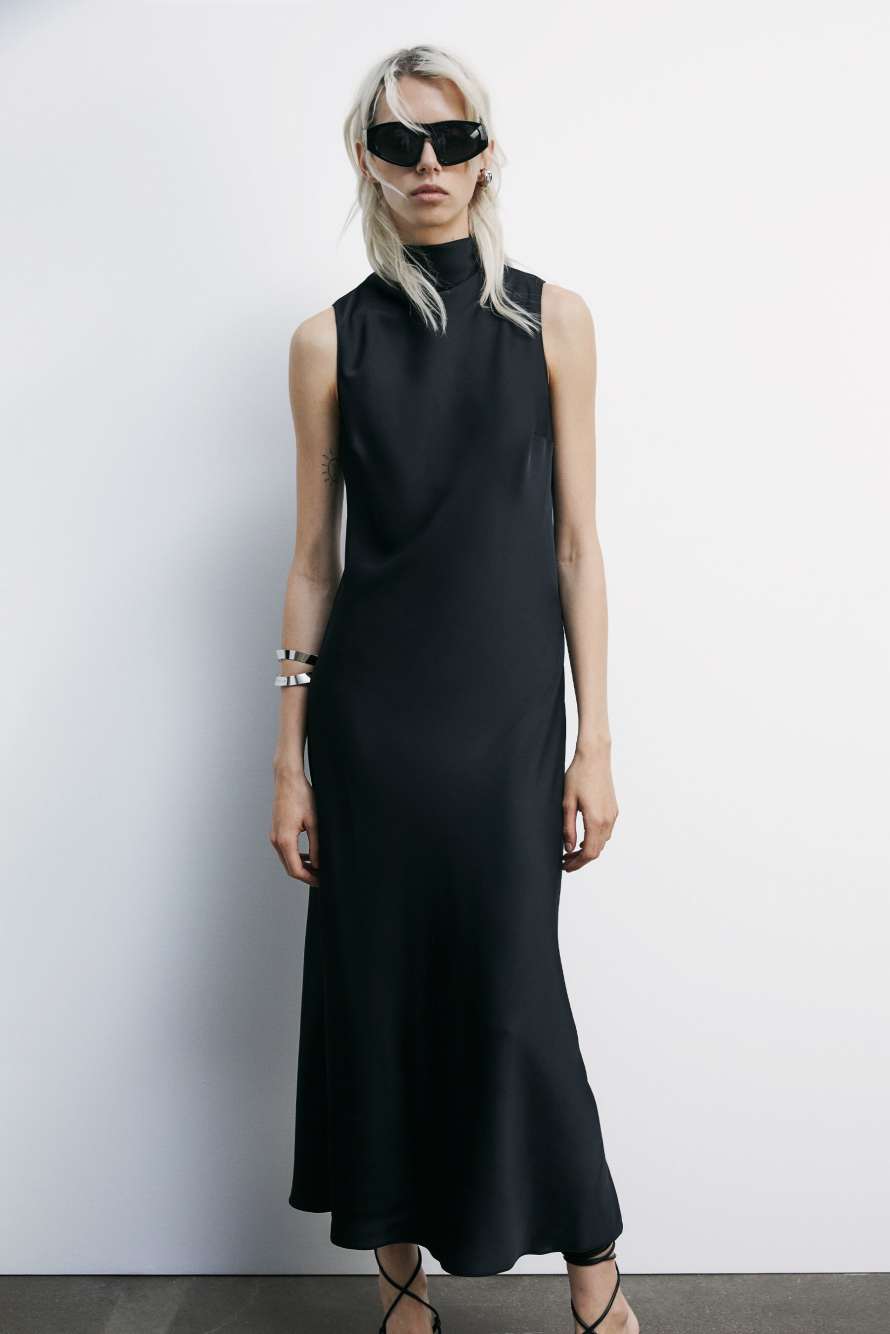 Flowing satin midi dress, Black, Patrizia Pepe