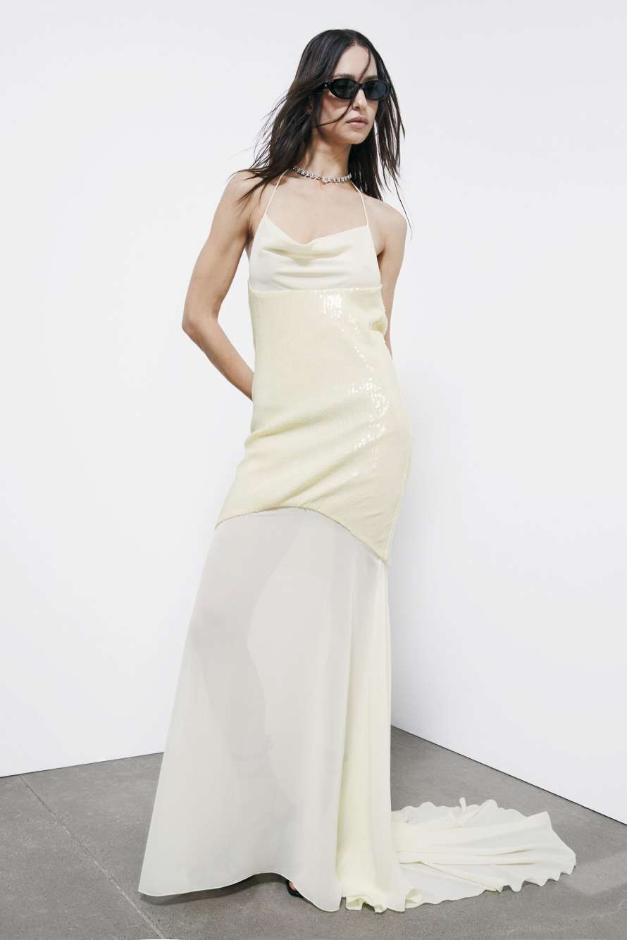 Асимметричное длинное платье с пайетками, Желтый, Patrizia Pepe