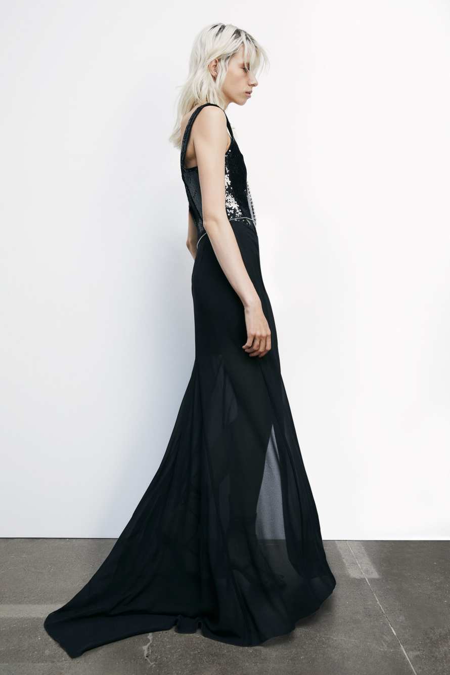 Long bustier dress with sequins, Black, Patrizia Pepe