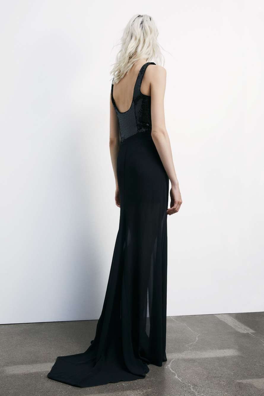 Long bustier dress with sequins, Black, Patrizia Pepe