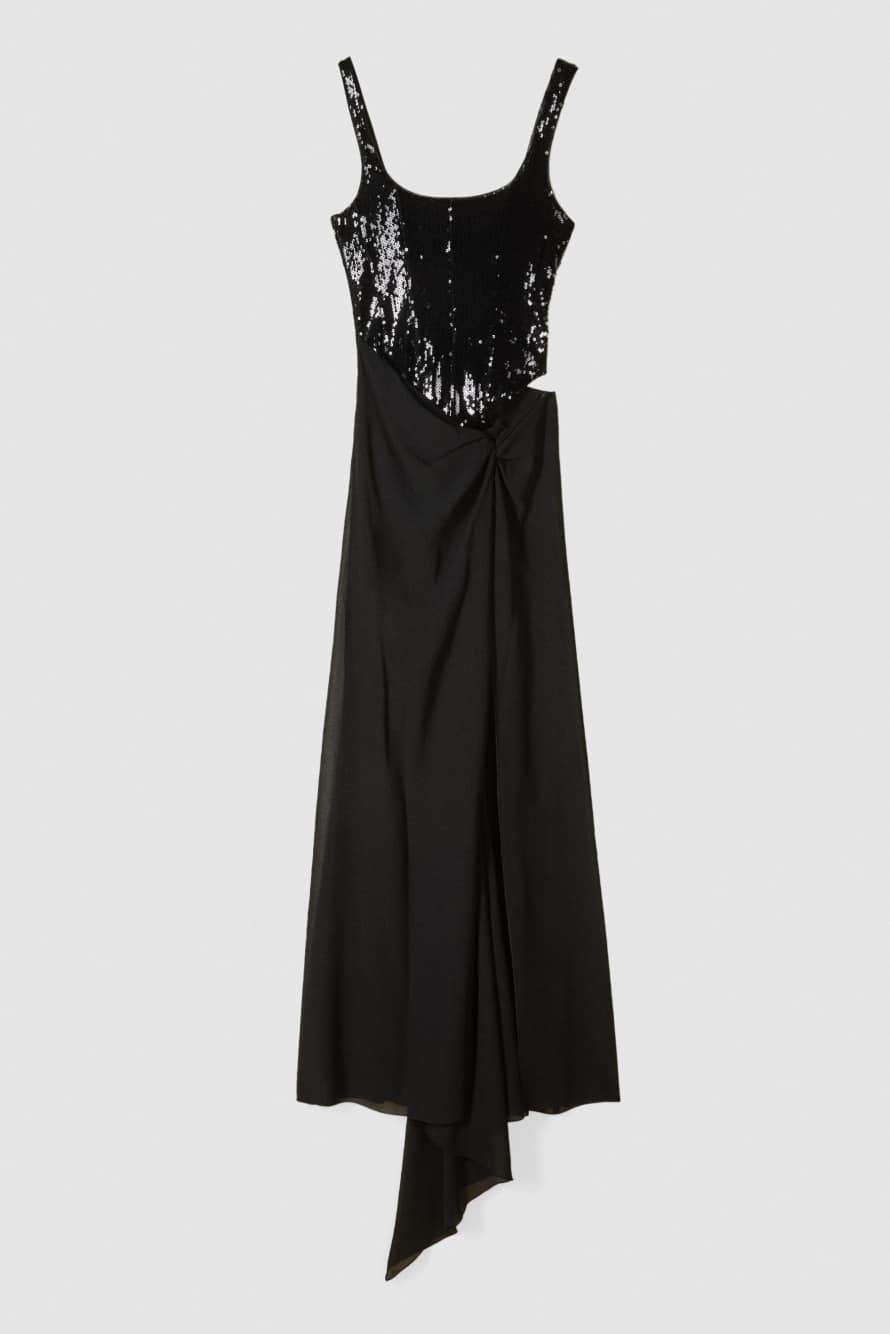 Long bustier dress with sequins, Black, Patrizia Pepe