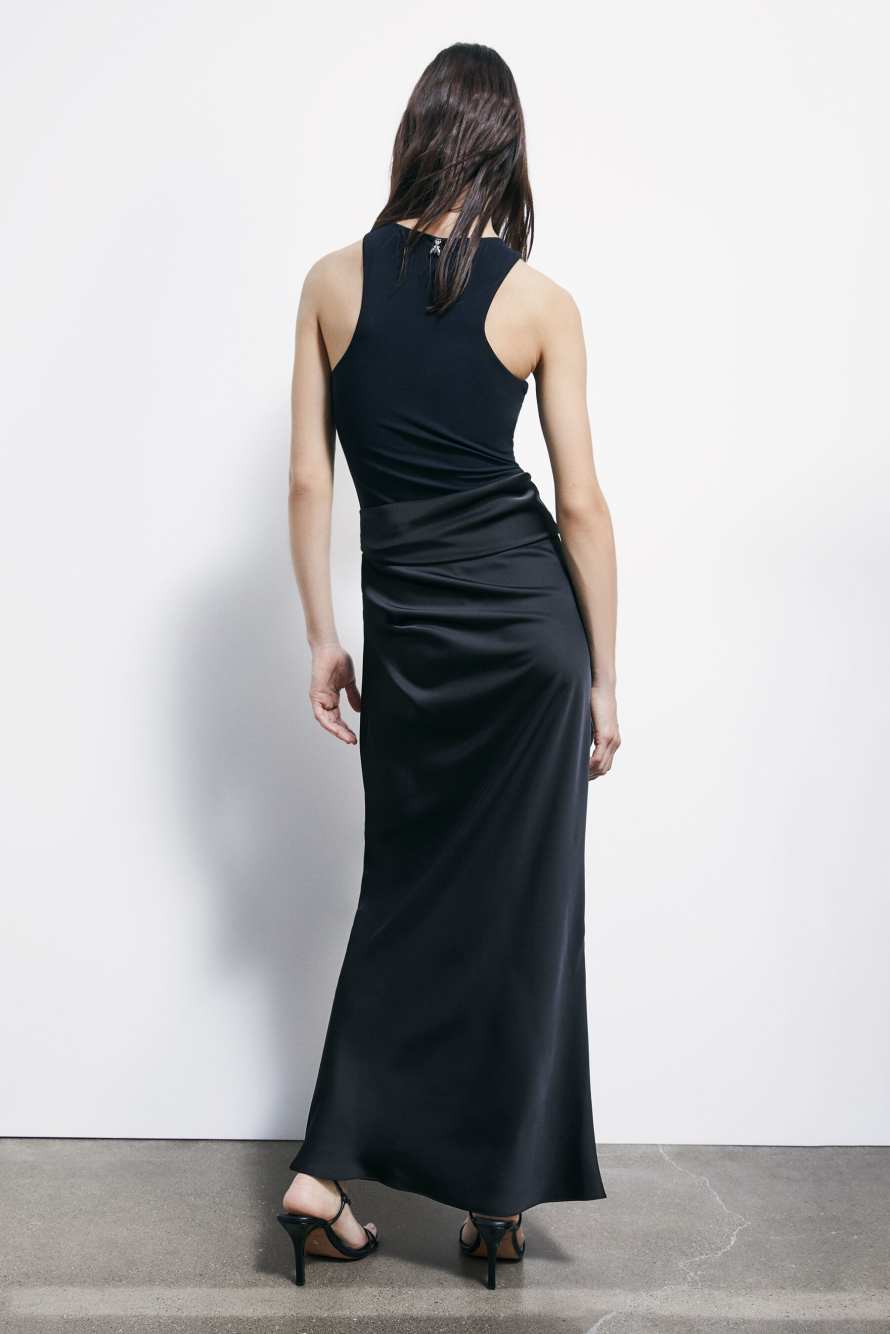 Fluid long satin dress, Black, Patrizia Pepe