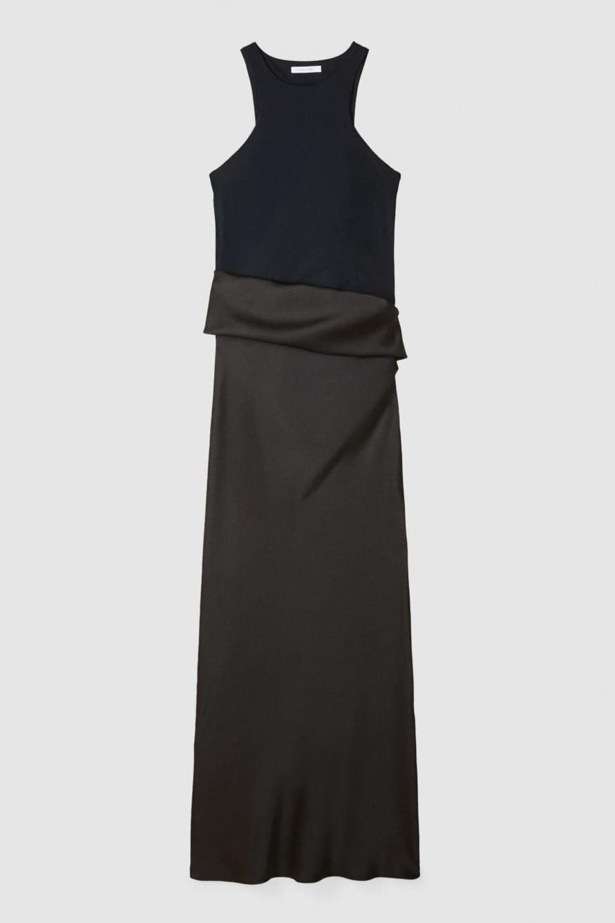 Fluid long satin dress, Black, Patrizia Pepe