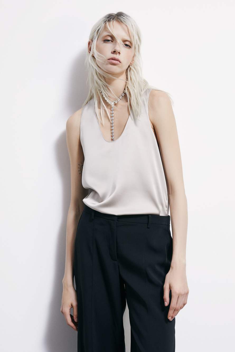 Canotta fluida in raso, Grigio, Patrizia Pepe