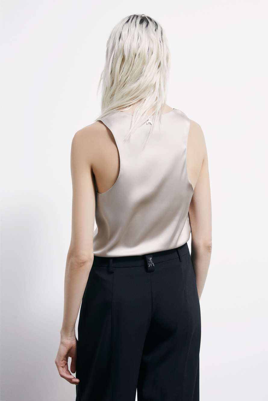 Canotta fluida in raso, Grigio, Patrizia Pepe