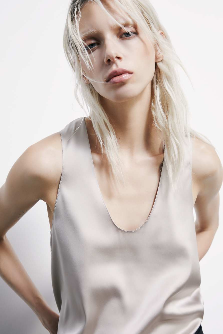 Canotta fluida in raso, Grigio, Patrizia Pepe