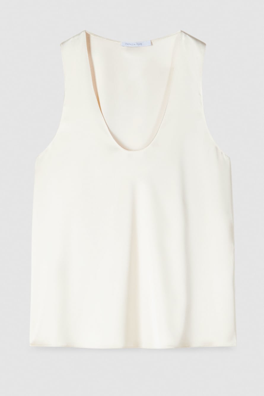 Canotta fluida in raso, Bianco, Patrizia Pepe