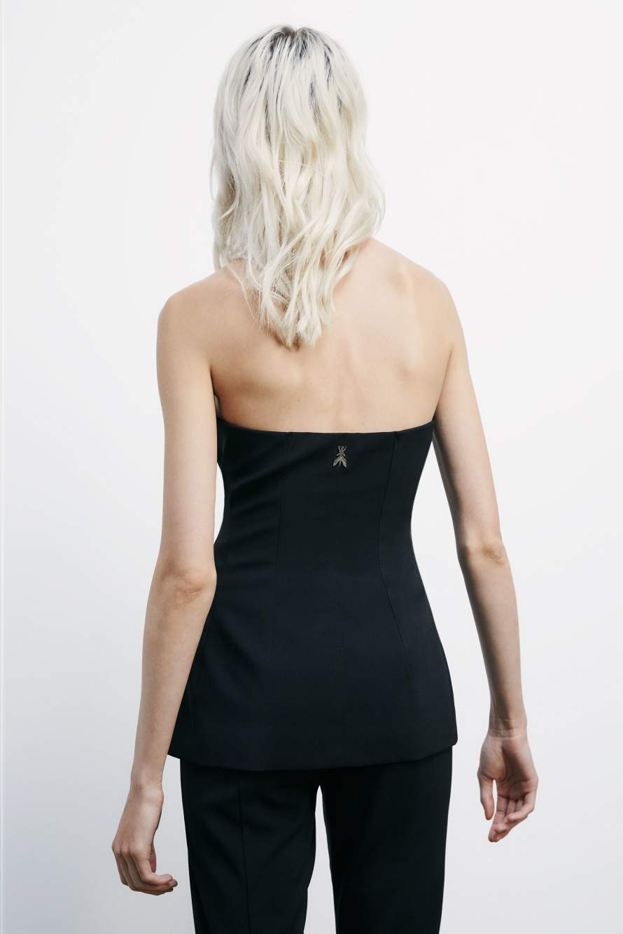 Crepe bustier with buttons, Black, Patrizia Pepe