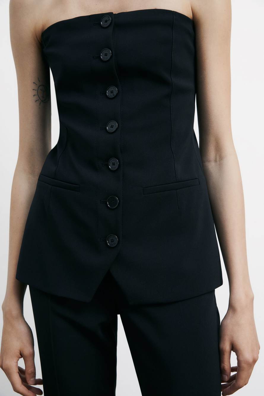Crepe bustier with buttons, Black, Patrizia Pepe