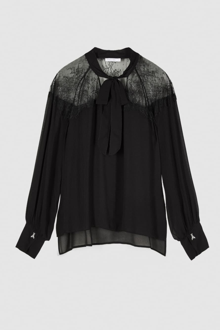 Fluid blouse with bow, Black, Patrizia Pepe