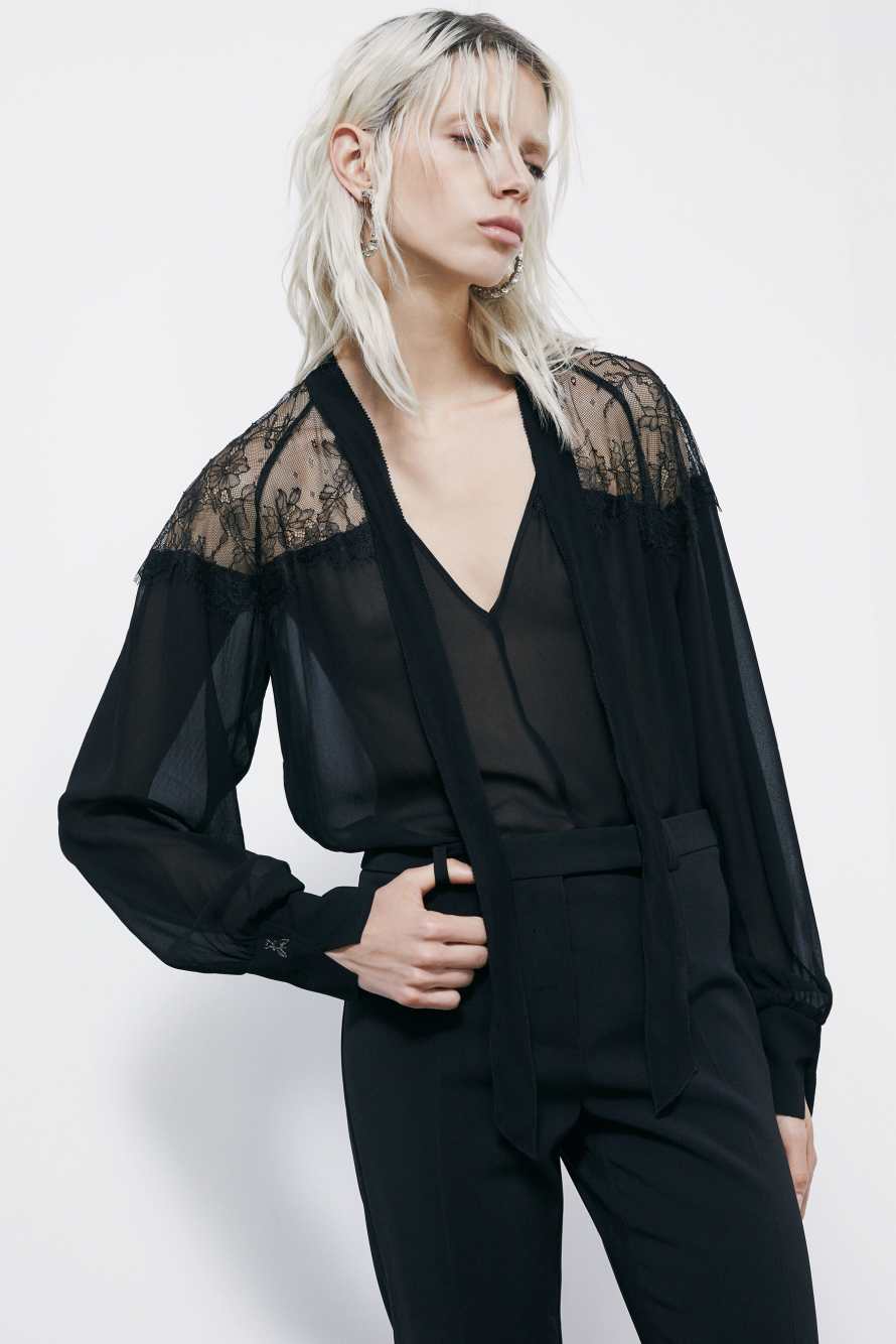 Fluid blouse with bow, Black, Patrizia Pepe
