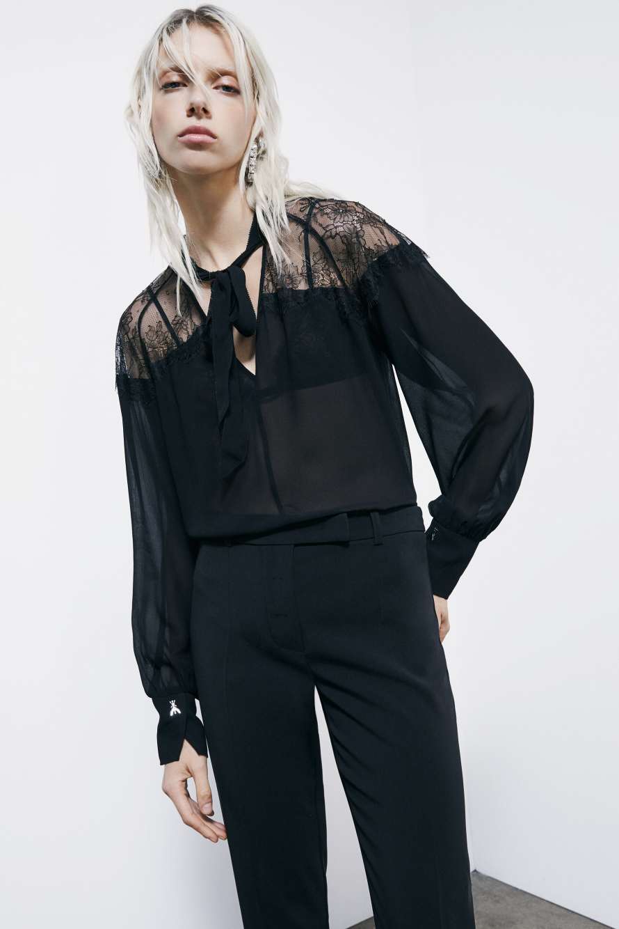 Fluid blouse with bow, Black, Patrizia Pepe