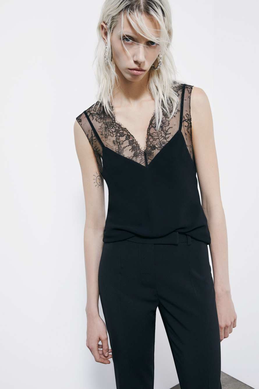 Top with lace details, Black, Patrizia Pepe
