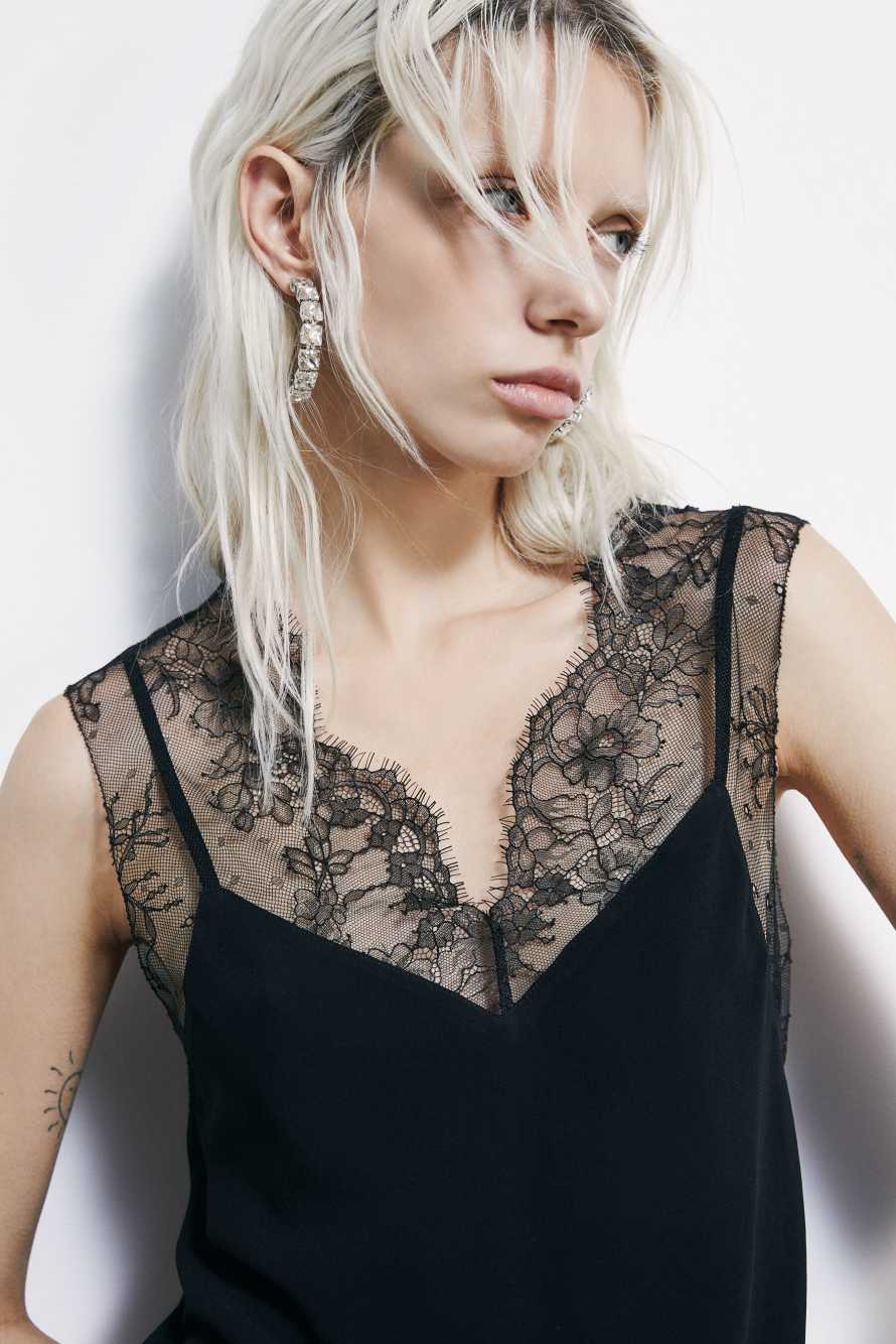 Top with lace details, Black, Patrizia Pepe