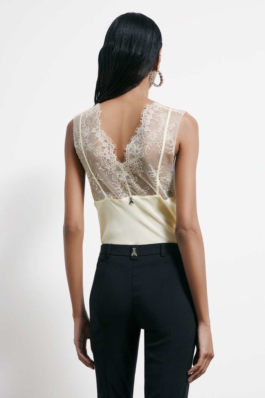 Top mit Details aus Spitze, Gelb, Patrizia Pepe
