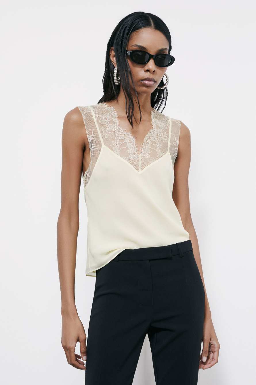 Top mit Details aus Spitze, Gelb, Patrizia Pepe