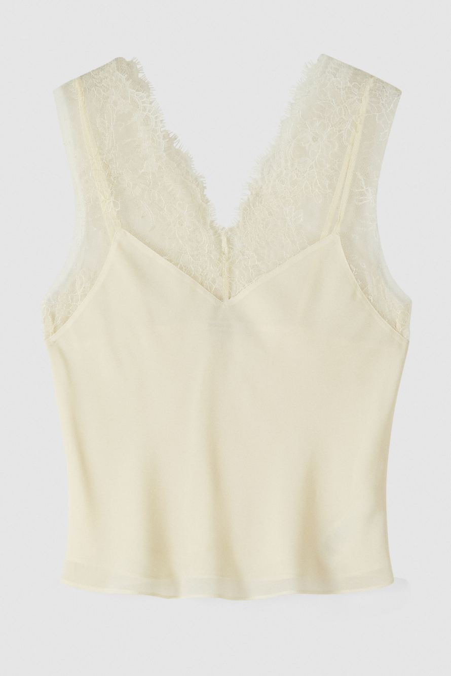 Top mit Details aus Spitze, Gelb, Patrizia Pepe