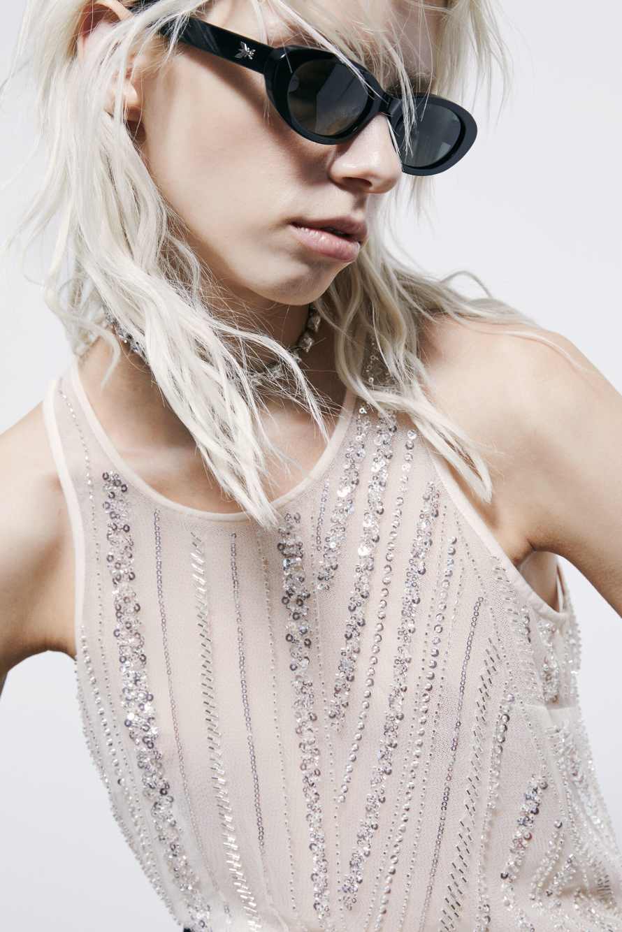 Top in tulle ricamato, Bianco, Patrizia Pepe