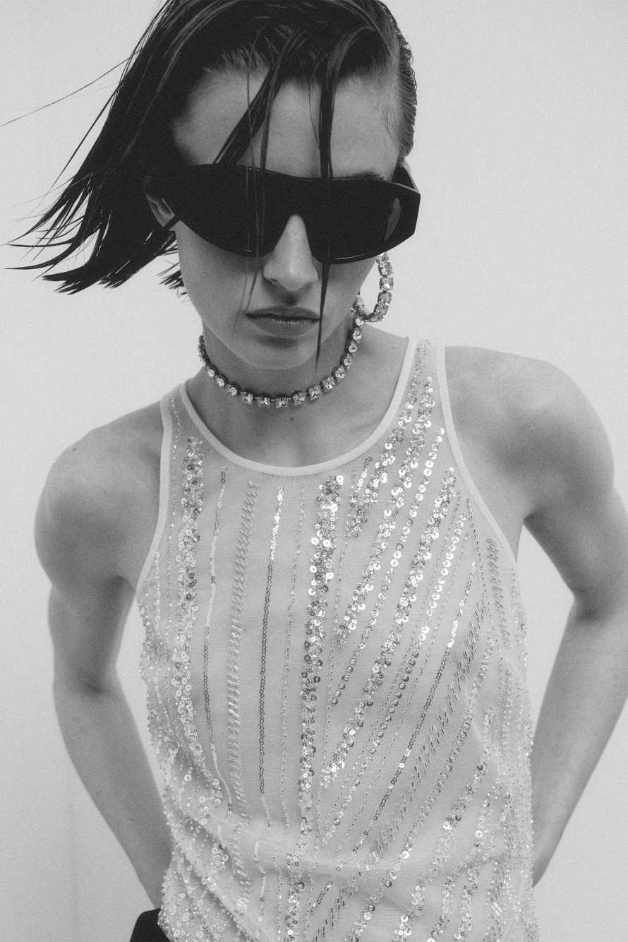 Top in tulle ricamato, Bianco, Patrizia Pepe