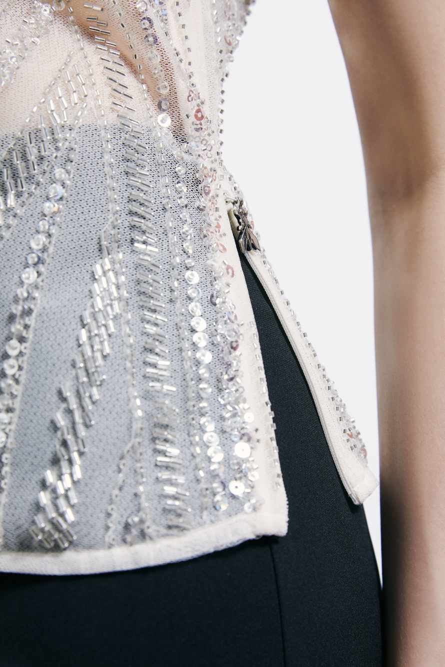 Top in tulle ricamato, Bianco, Patrizia Pepe