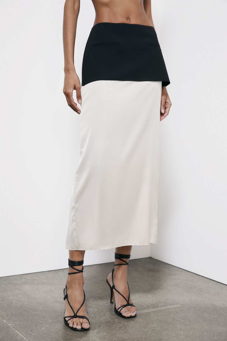 Viscose blend color block midi skirt, Black/Ivory, Patrizia Pepe