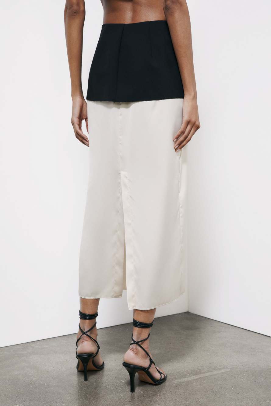 Viscose blend color block midi skirt, Black/Ivory, Patrizia Pepe