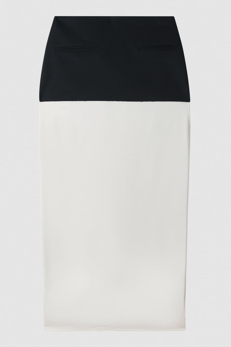 Viscose blend color block midi skirt, Black/Ivory, Patrizia Pepe
