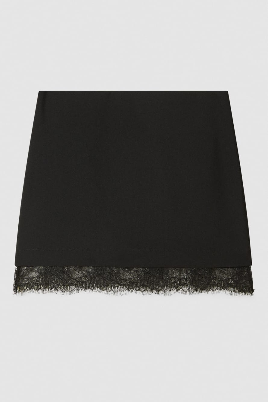 Crepe miniskirt with lace, Black, Patrizia Pepe
