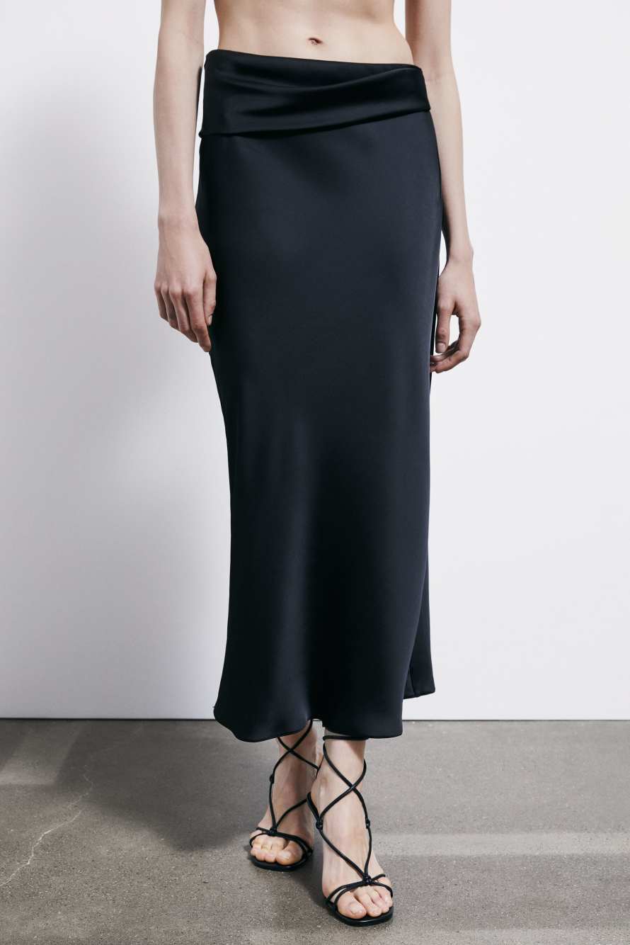 Draped satin midi skirt, Black, Patrizia Pepe