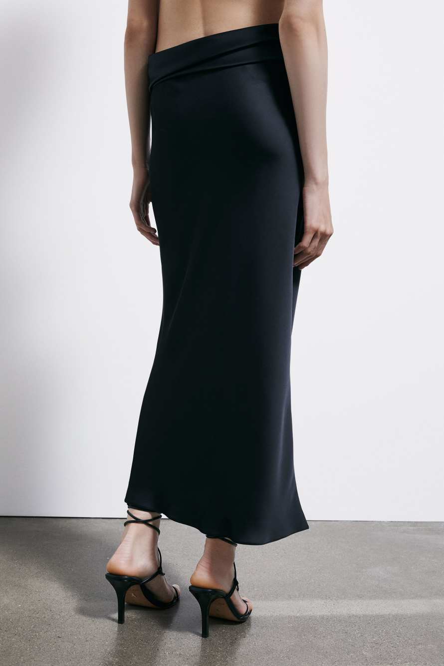 Draped satin midi skirt, Black, Patrizia Pepe