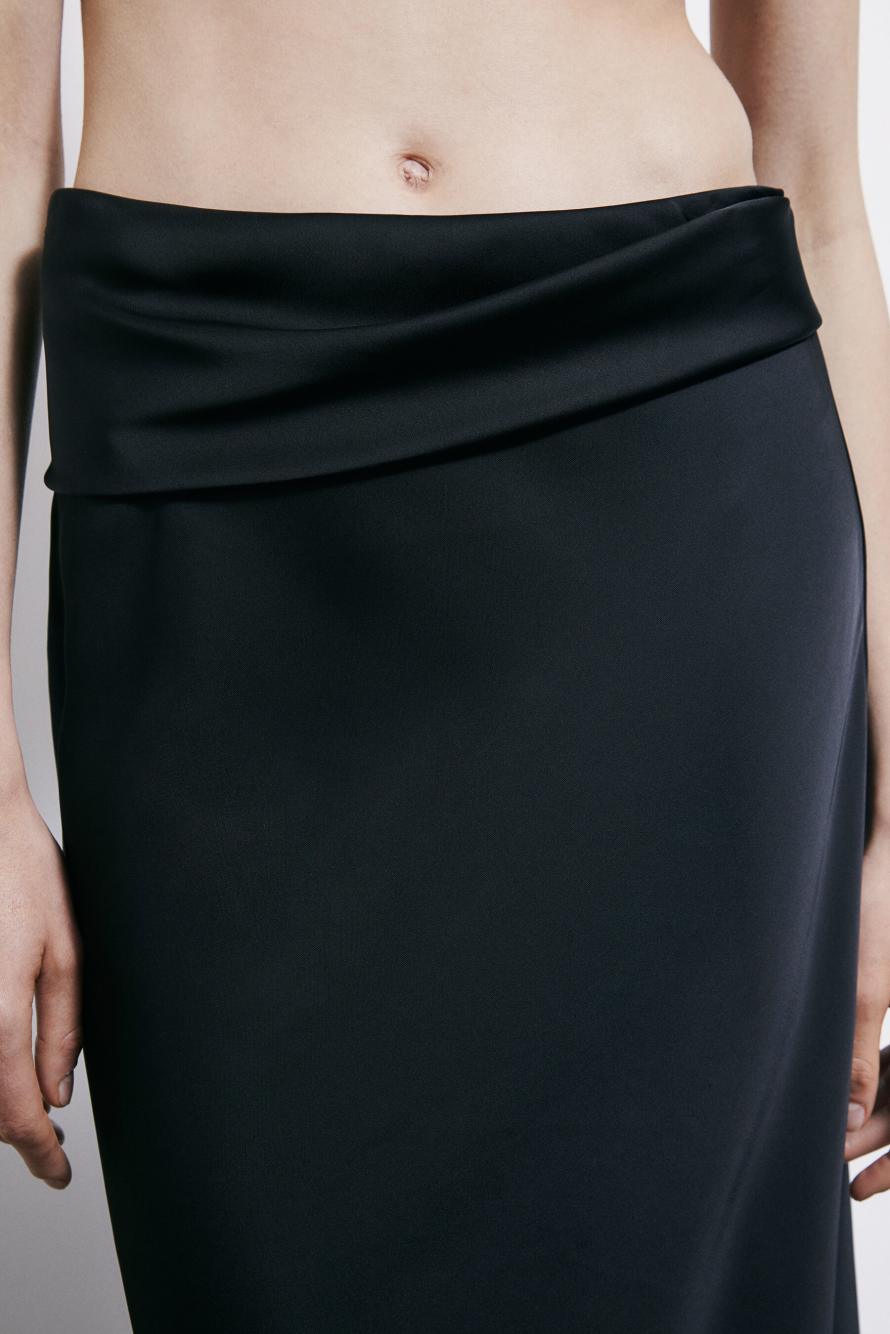 Draped satin midi skirt, Black, Patrizia Pepe