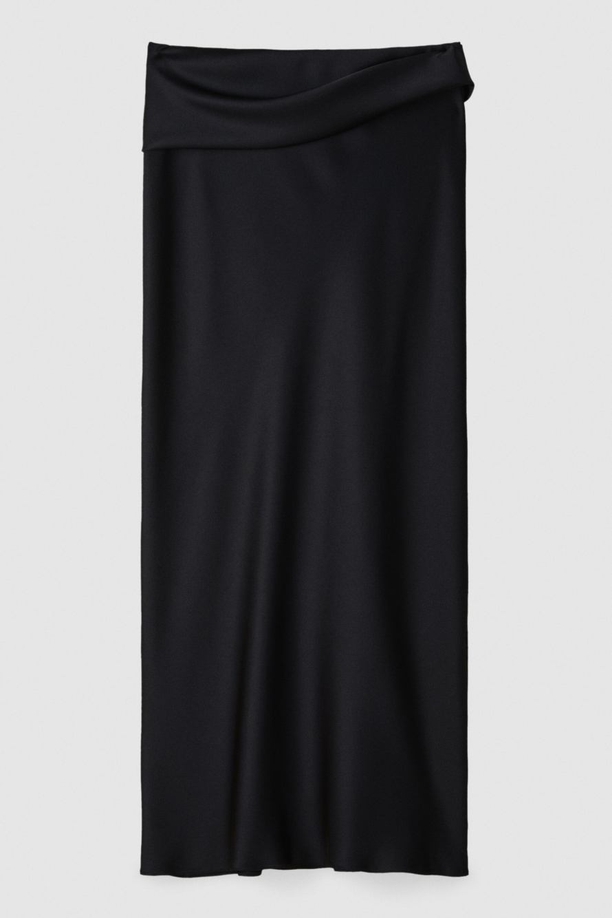 Draped satin midi skirt, Black, Patrizia Pepe