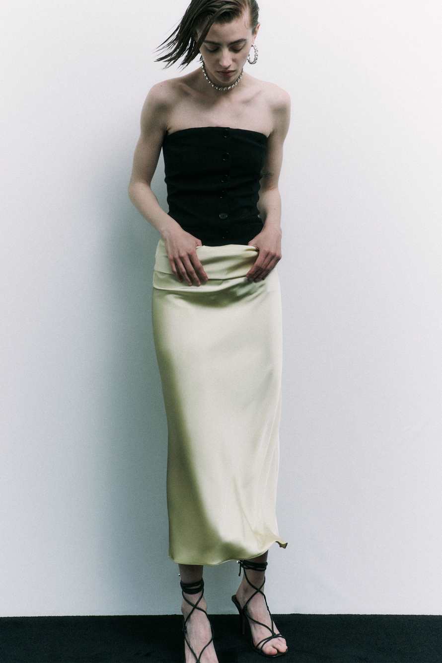 Draped satin midi skirt, Yellow, Patrizia Pepe