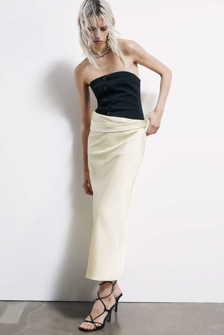 Draped satin midi skirt, Yellow, Patrizia Pepe