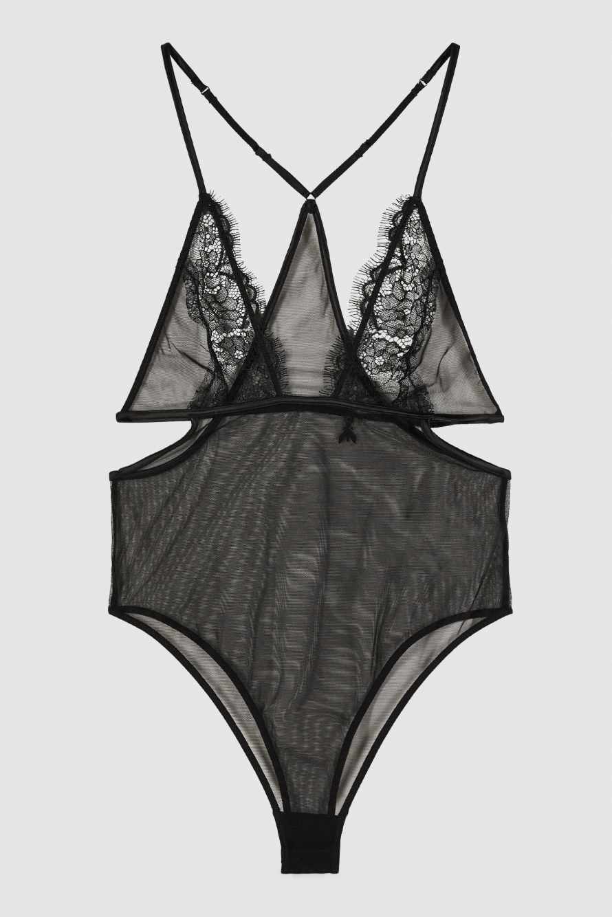 Tulle and lace bodysuit, Black, Patrizia Pepe