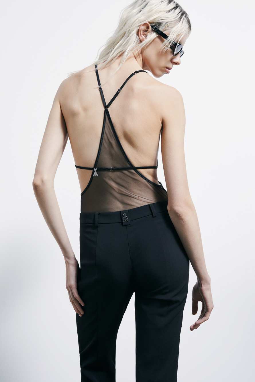 Tulle and lace bodysuit, Black, Patrizia Pepe