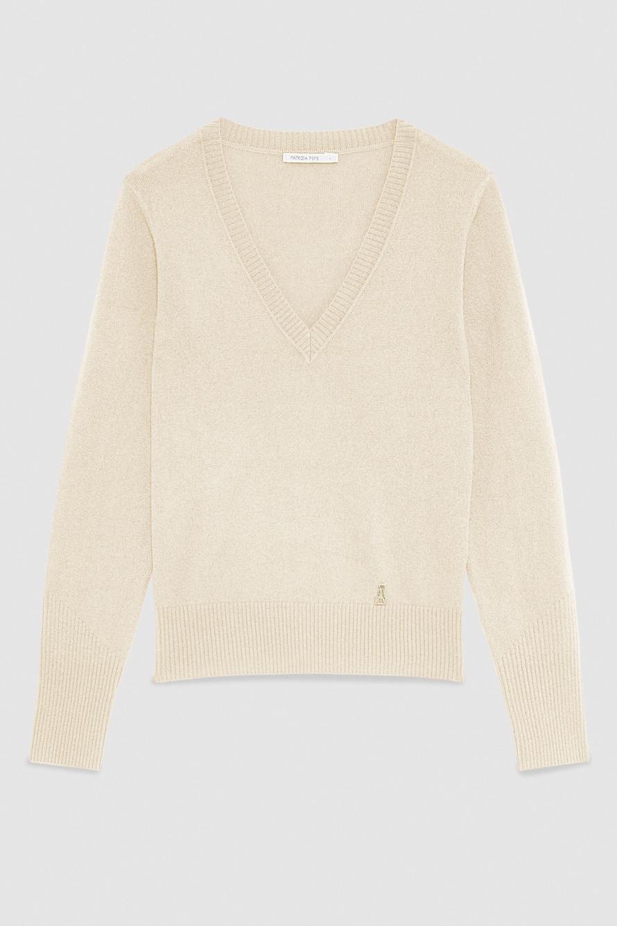 Кашемировый свитер с V-образным вырезом, Бежевый, Patrizia Pepe
